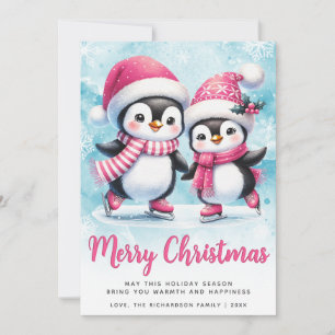 Cartes Pour Fêtes Annuelles Joyeux Noël mignon Pingouin Patinage sur glace Ble