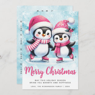 Cartes Pour Fêtes Annuelles Joyeux Noël mignon Pingouin Patinage sur glace Ble