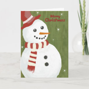 Cartes Pour Fêtes Annuelles Joyeux Noël mignon Snowman en Casquette rouge et É