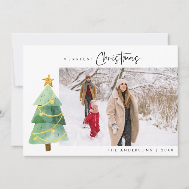 Cartes Pour Fêtes Annuelles Joyeux Noël mignon xmas arbres une photo neige (Devant)