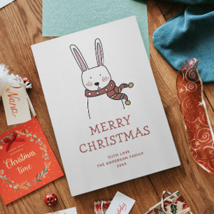Cartes Pour Fêtes Annuelles Joyeux Noël. Mignonne animal lapin d'hiver drôle