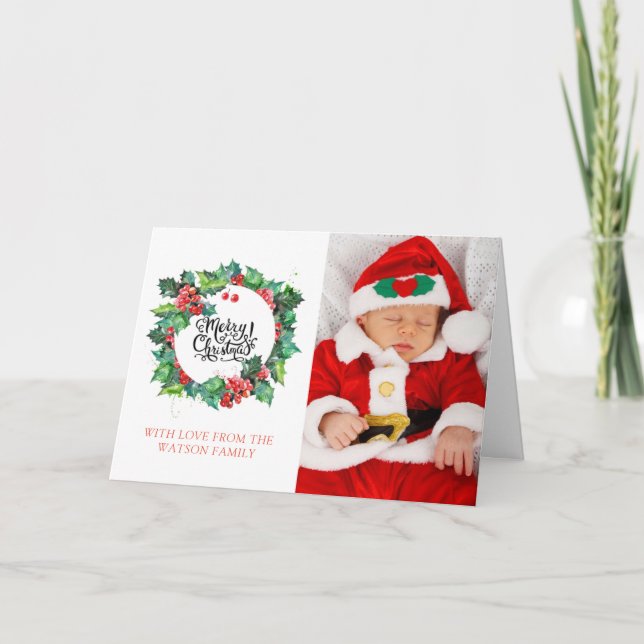 Cartes Pour Fêtes Annuelles Joyeux Noël mignonne bébé en Père Noël Costume pho (Devant)