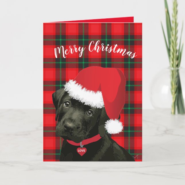 Cartes Pour Fêtes Annuelles Joyeux Noël mignonne chiot avec Santa Hat Love (Devant)