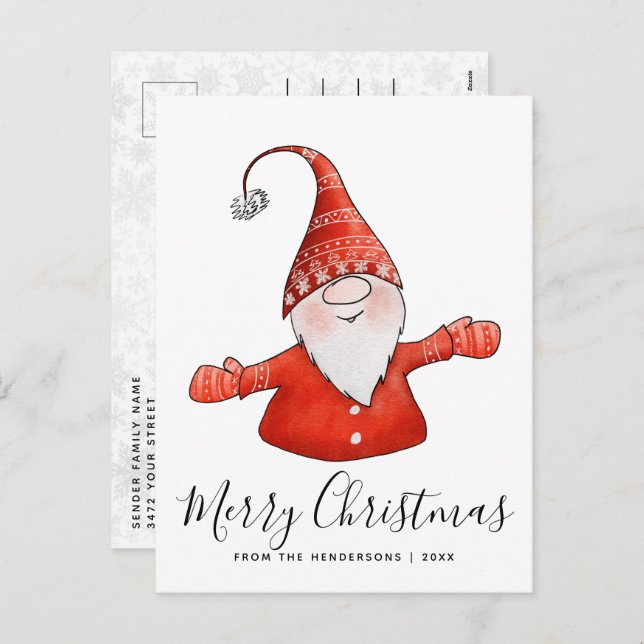 Cartes Pour Fêtes Annuelles Joyeux Noël mignonne Gnome Moderne (Devant / Derrière)