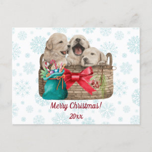 Cartes Pour Fêtes Annuelles Joyeux Noël mignonne Golden Retriever Puppies 
