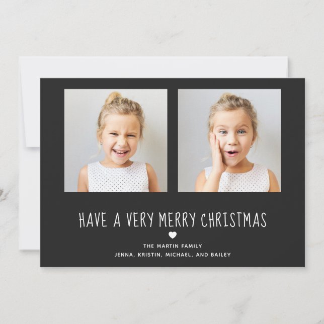 Cartes Pour Fêtes Annuelles Joyeux Noël | Mignonne Noir avec Coeur Deux Photo (Devant)