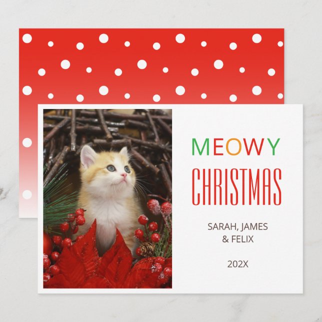 Cartes Pour Fêtes Annuelles Joyeux Noël Mignonne Photo de Chat Amoureux des An (Devant / Derrière)