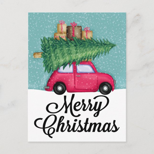 Cartes Pour Fêtes Annuelles JOYEUX NOËL | Mignonne voiture de vacances (Devant)