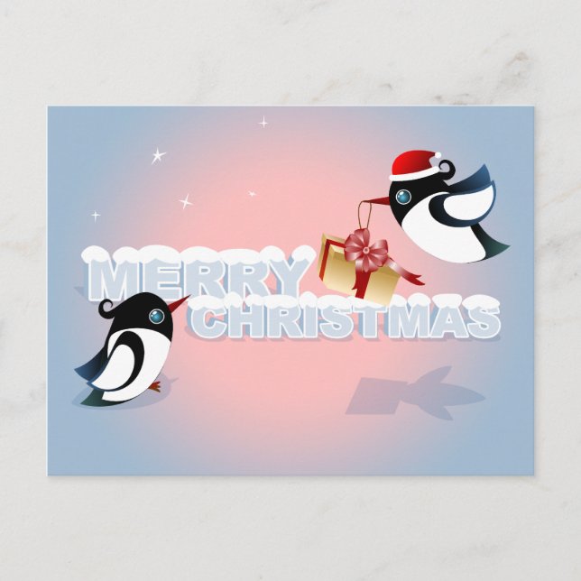 Cartes Pour Fêtes Annuelles Joyeux Noël - Mignons Oiseaux Noël présent (Devant)