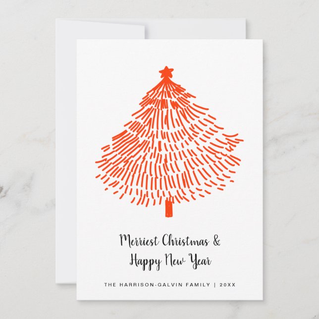 Cartes Pour Fêtes Annuelles Joyeux Noël Minimal Arbre Rouge Moderne (Devant)