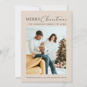 Cartes Pour Fêtes Annuelles Joyeux Noël minimaliste beige photo de famille