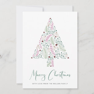 Cartes Pour Fêtes Annuelles Joyeux Noël minimaliste moderne Pink Green Tree