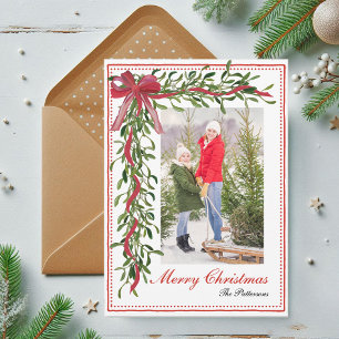 Cartes Pour Fêtes Annuelles Joyeux Noël Mistletoe Red Bow Photo de famille