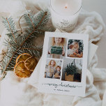 Cartes Pour Fêtes Annuelles Joyeux Noël | Modern Four Photo Collage<br><div class="desc">Cette carte de vacances simple mais ultra moderne dispose de quatre de vos photos personnelles préférées dans une grille de photos à look unique et superposé. Le design de carte verte et blanche de la forêt dit "joyeux noël" en élégante typographie manuscrite tendance, et a une place pour votre nom...</div>