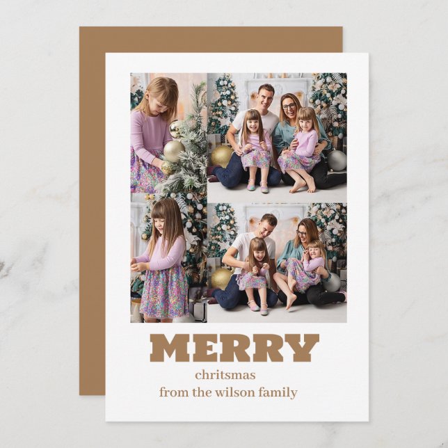 Cartes Pour Fêtes Annuelles Joyeux Noël | Modern Four Photo Collage Holida (Devant / Derrière)