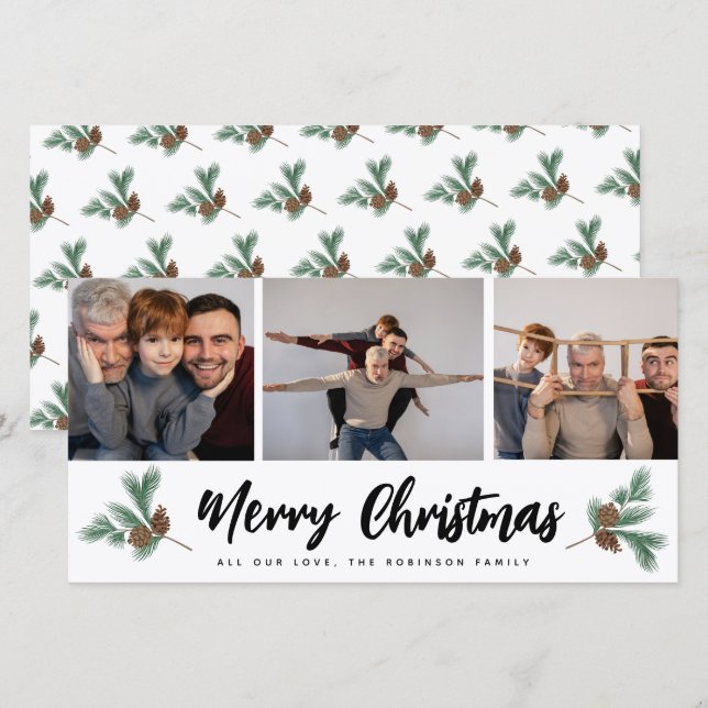 Cartes Pour Fêtes Annuelles Joyeux Noël moderne 3 Photo Collage (Devant / Derrière)