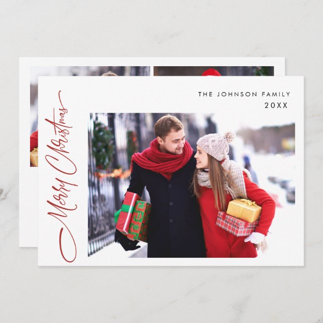 Cartes Pour Fêtes Annuelles Joyeux Noël moderne 3 PHOTO Salutation (Devant / Derrière)