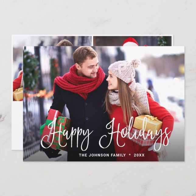 Cartes Pour Fêtes Annuelles Joyeux Noël moderne 3 PHOTO Salutation (Devant / Derrière)