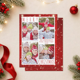 Cartes Pour Fêtes Annuelles Joyeux Noël Moderne 4 Collage Photo Lumières Rouge