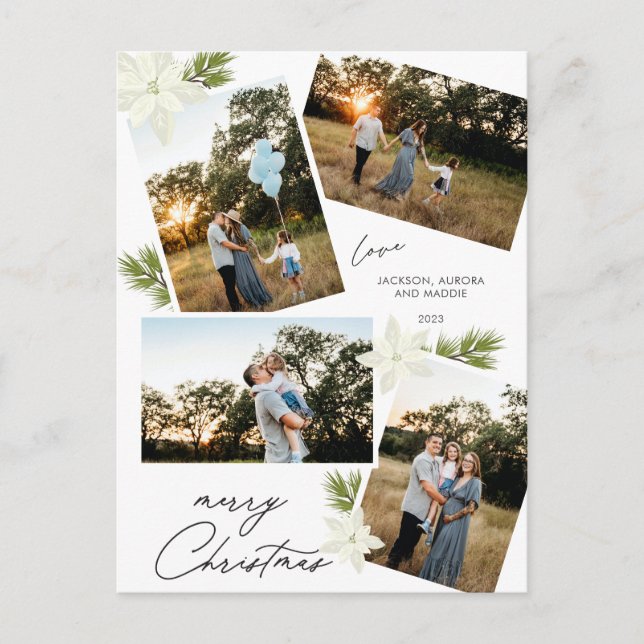 Cartes Pour Fêtes Annuelles Joyeux Noël moderne 4 photo Poinsettia (Devant)