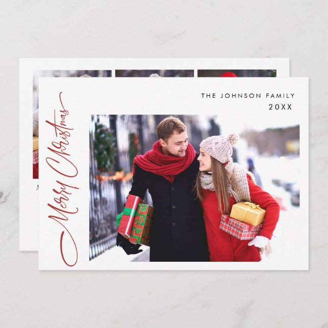 Cartes Pour Fêtes Annuelles Joyeux Noël moderne 4 PHOTO Salutation (Devant / Derrière)