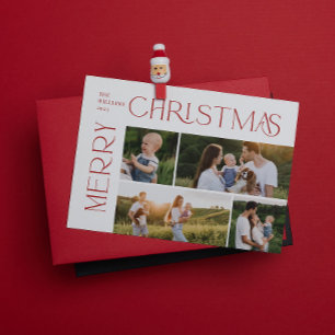 Cartes Pour Fêtes Annuelles Joyeux Noël moderne 4 Photo Typographie rouge