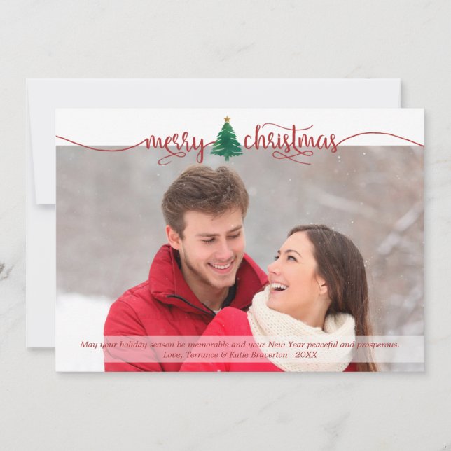 Cartes Pour Fêtes Annuelles Joyeux Noël Moderne  Arbre à l'aquarelle Script Ro (Devant)