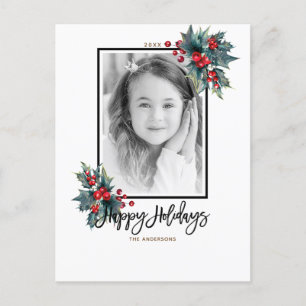 Cartes Pour Fêtes Annuelles Joyeux Noël Moderne Baies de houx et rayures Photo