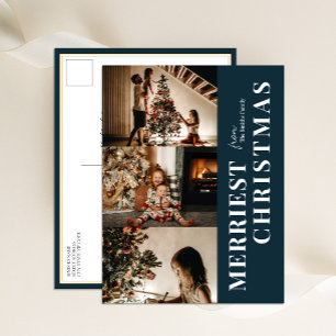 Cartes Pour Fêtes Annuelles Joyeux Noël moderne bleu Script 3 Photo