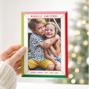 Cartes Pour Fêtes Annuelles JOYEUX NOËL moderne bloc de couleur de photo front