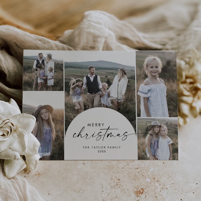 Cartes Pour Fêtes Annuelles Joyeux Noël moderne Boho Arch Multi Photo (Créateur téléchargé)