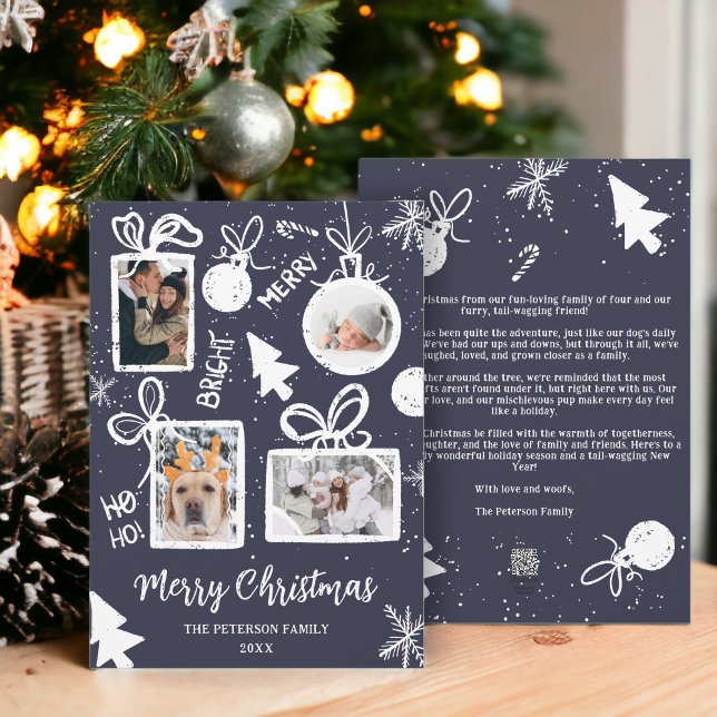 Cartes Pour Fêtes Annuelles Joyeux Noël moderne cadeaux bleu fun 4 photos (Modern merry Christmas presents blue fun 4 photos Holiday Card)