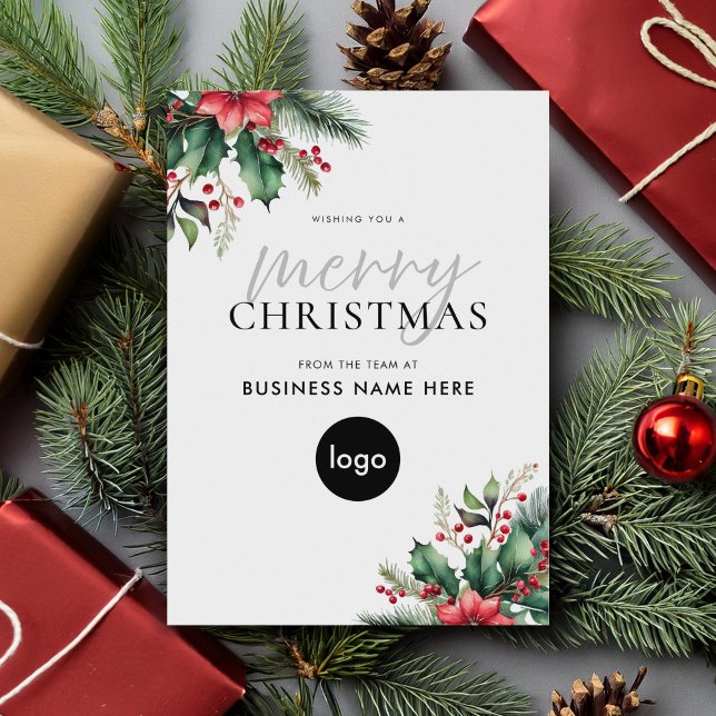 Cartes Pour Fêtes Annuelles Joyeux Noël Moderne Floral Business (Créateur téléchargé)