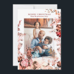 Cartes Pour Fêtes Annuelles Joyeux Noël moderne floral et photo de rennes<br><div class="desc">Photo de famille rustique moderne Joyeuse carte de Noël avec aquarelle rouge bordeaux, orange et rose vif feuillage de la forêt botanique et fleurs couronnes et un renne sur un arrière - plan blanc clair. Au verso, la carte est munie d'un arrière - plan d'aquarelle vintage rouge foncé, d'un bouquet...</div>