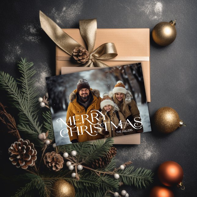 Cartes Pour Fêtes Annuelles Joyeux Noël moderne Minimal 1 Photo Élégant (Modern Merry Christmas Minimal 1 Photo Elegant Holiday Card)