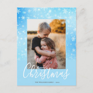 Cartes Pour Fêtes Annuelles Joyeux Noël Moderne Neige Hiver Bleu Photo