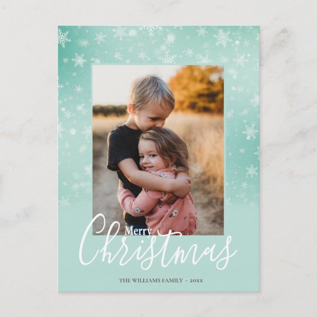 Cartes Pour Fêtes Annuelles Joyeux Noël Moderne Neige Hiver Green Photo (Devant)