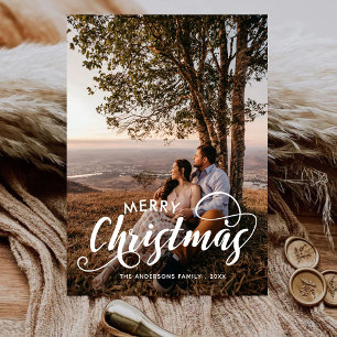 Cartes Pour Fêtes Annuelles Joyeux Noël moderne Nom de famille Photo Tartan Ho