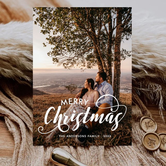 Cartes Pour Fêtes Annuelles Joyeux Noël moderne Nom de famille Photo Tartan Ho (Créateur téléchargé)