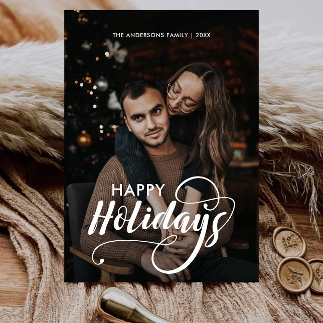 Cartes Pour Fêtes Annuelles Joyeux Noël moderne Nom de la famille Tartan (Créateur téléchargé)