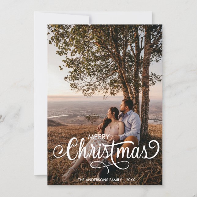 Cartes Pour Fêtes Annuelles Joyeux Noël moderne Nom de la famille Tartan (Devant)