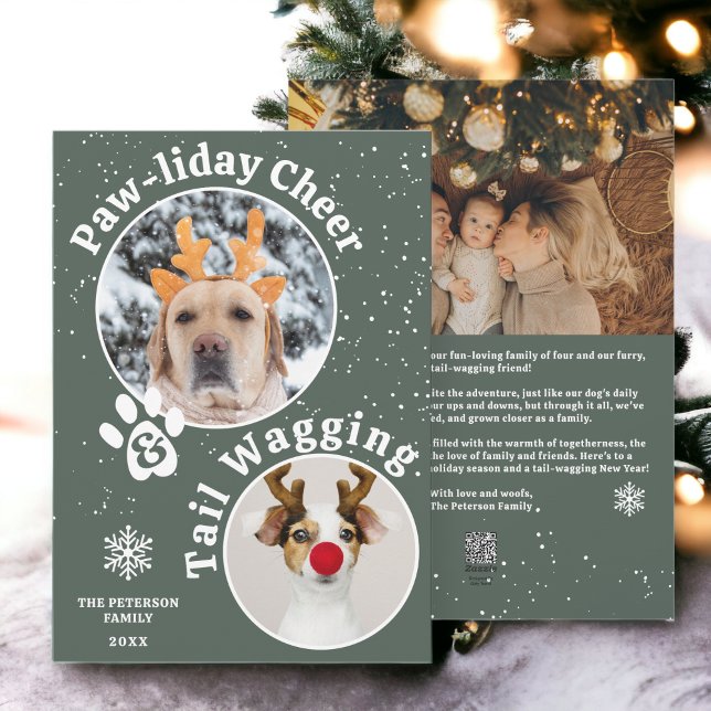 Cartes Pour Fêtes Annuelles Joyeux Noël moderne pawliday animaux amusants 3 ph (Modern merry Christmas pawliday pets fun 3 photos Holiday Card)