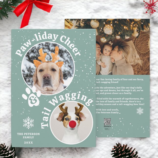 Cartes Pour Fêtes Annuelles Joyeux Noël moderne pawliday animaux amusants 3 ph (Modern merry Christmas pawliday pets fun 3 photos Holiday Card)