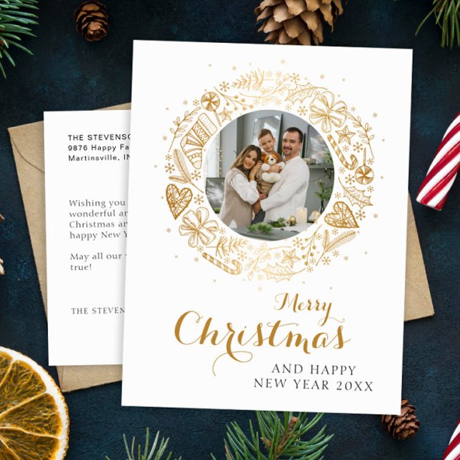 Cartes Pour Fêtes Annuelles Joyeux Noël moderne Photo couronne de Noël (Créateur téléchargé)