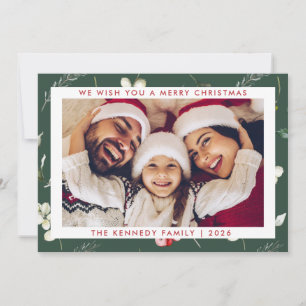 Cartes Pour Fêtes Annuelles Joyeux Noël Moderne Photo de verdure d'hiver