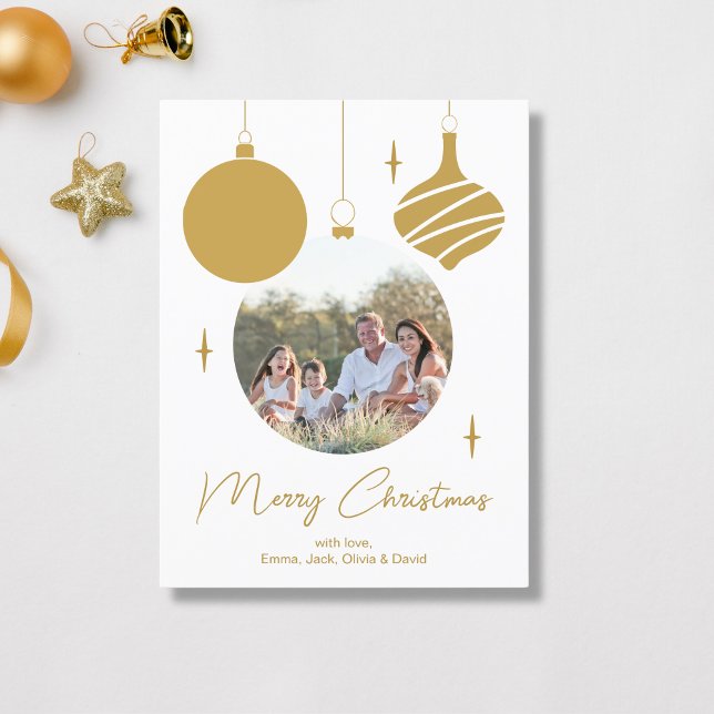 Cartes Pour Fêtes Annuelles Joyeux Noël moderne Photo Gold Script (Merry Christmas Modern Photo Gold Script Holiday Postcard by MINTIC DESIGN STUDIO)