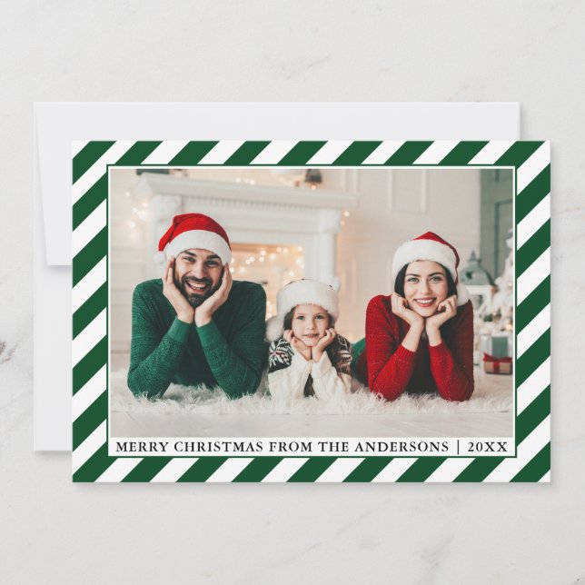 Cartes Pour Fêtes Annuelles Joyeux Noël moderne Photo Green Stripes (Devant)