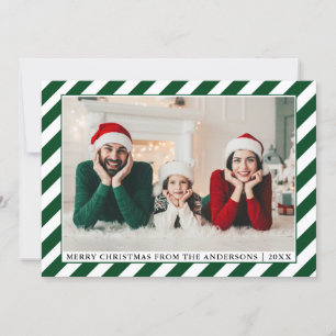 Cartes Pour Fêtes Annuelles Joyeux Noël moderne Photo Green Stripes