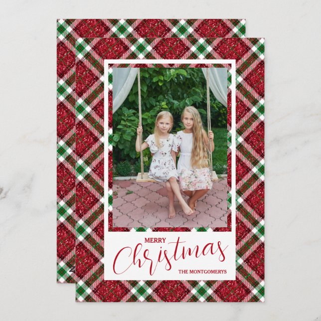 Cartes Pour Fêtes Annuelles Joyeux Noël Moderne Photo Plaid (Devant / Derrière)