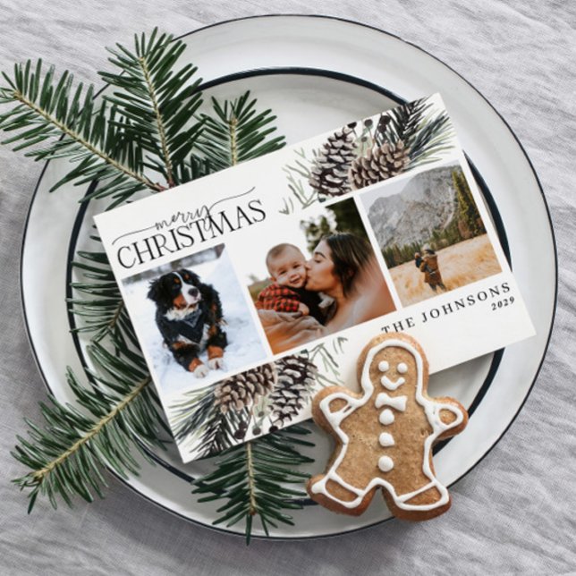 Cartes Pour Fêtes Annuelles Joyeux Noël moderne Pinecone d'hiver Botanique (Créateur téléchargé)